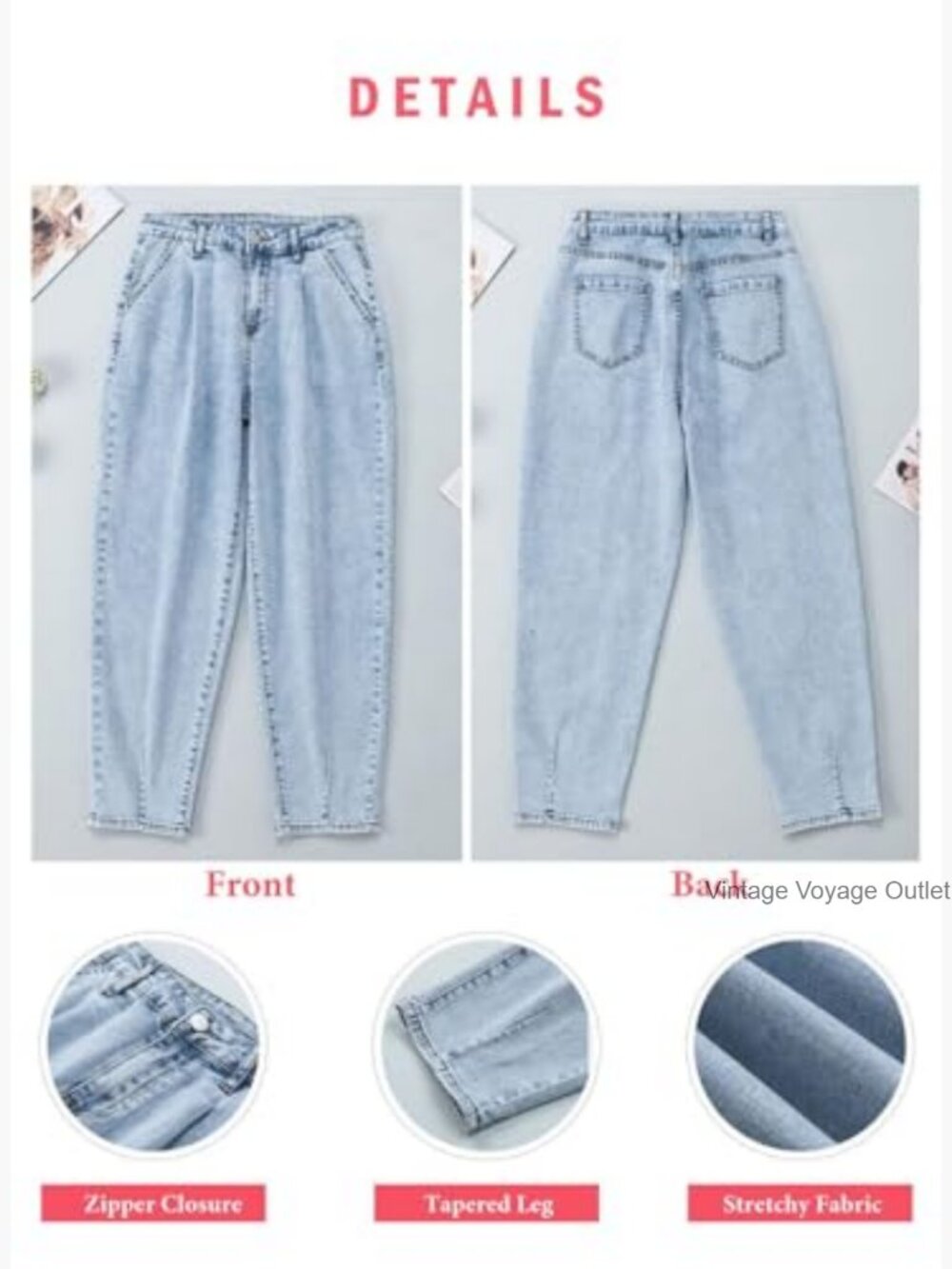 High Waisted Baggy Boyfriend Barrel Jeans with Tapered Leg - Picture 6 of 7